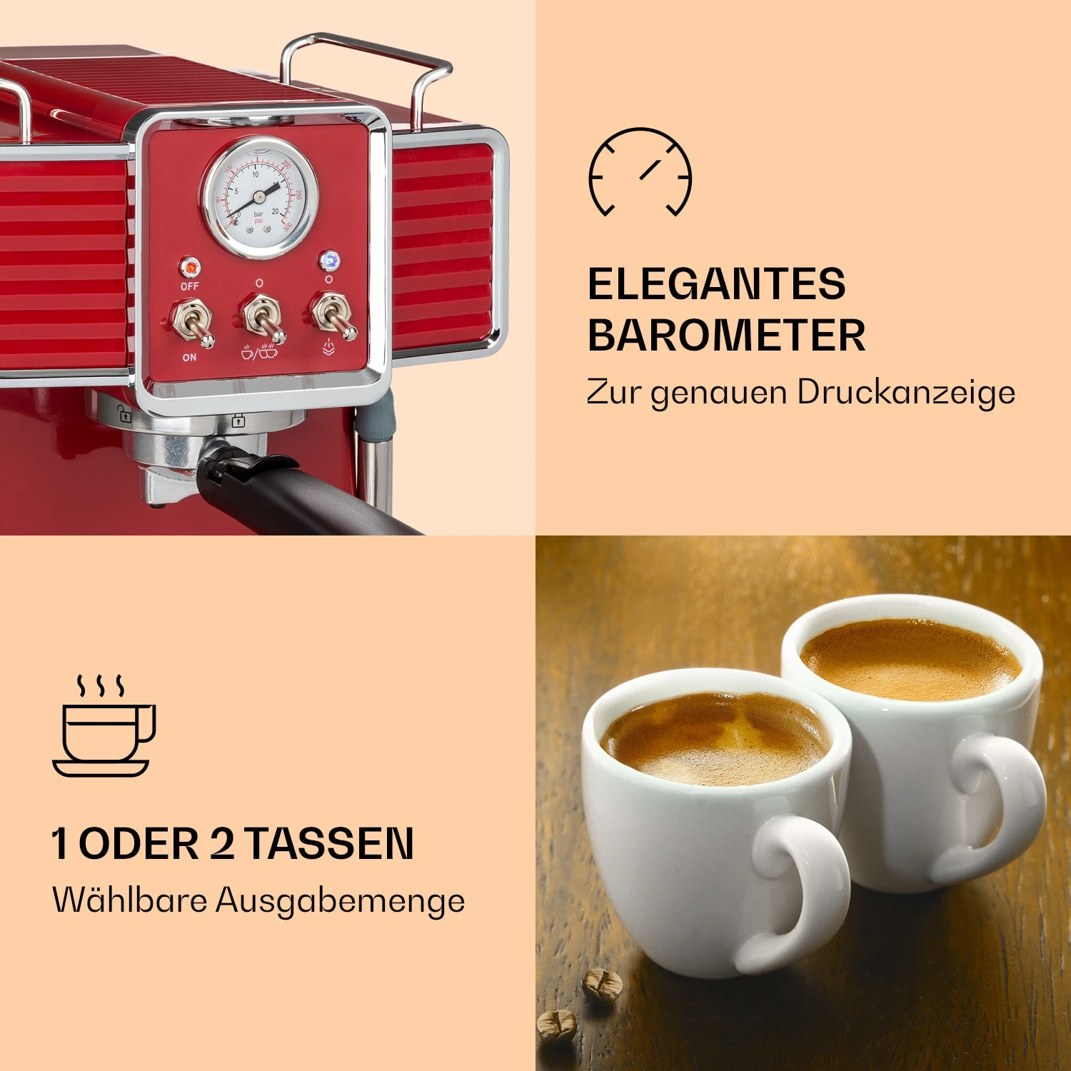 Gusto Classico Espressomaker 1350 Watt 20 Bar Druck 1,5 Liter 6 Gusto Classico Espressomaker 1350 Watt 20 Bar Druck 1,5 Liter – Bild 4