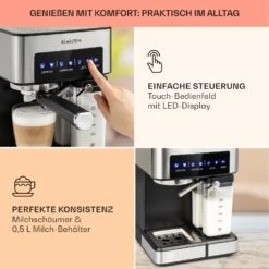 Arabica Comfort Espressomaschine 1350W 20 Bar 1,8l Touch-Bedienfeld -Klarstein Verkaufsgeschäft 10035655 de 0003 usp