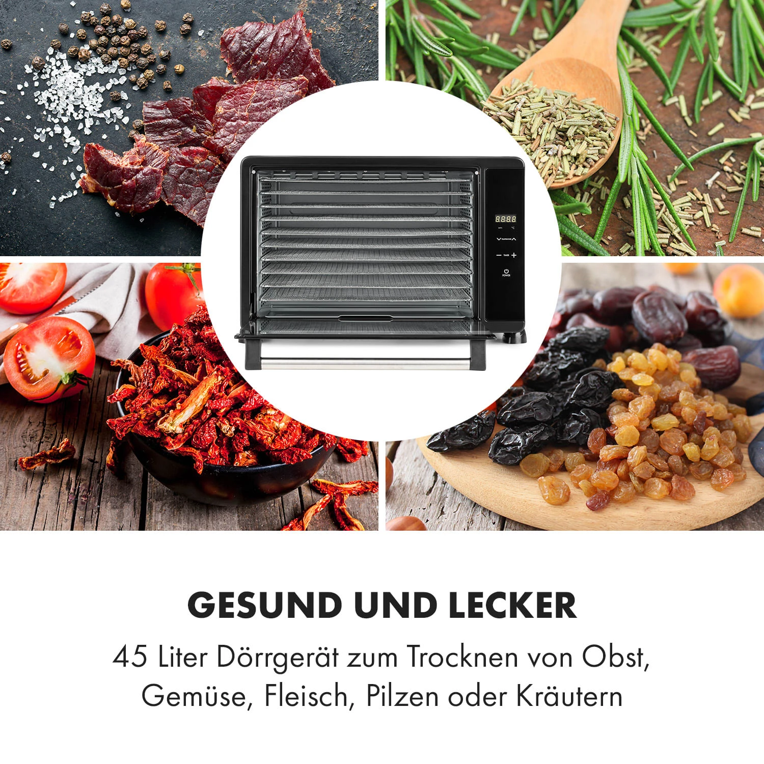 Mega Jerky Dörrautomat 650W 50-80°C LC-Touch-Display Timer 6 Mega Jerky Dörrautomat 650W 50-80°C LC-Touch-Display Timer – Bild 4