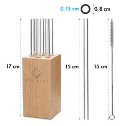 Glaswerk Frezzeria Glasstrohhalme 7 Stück 0,8 X 15 Cm (ØxH) Holzhalterung Bürste -Klarstein Verkaufsgeschäft 10036379 yy 0006 logo