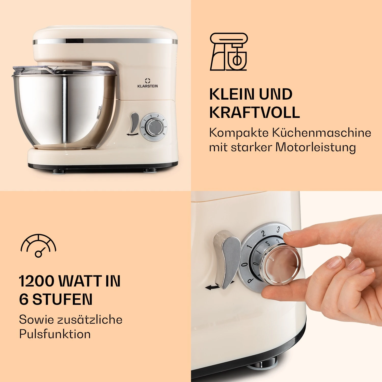 Bella Mini Rührmaschine 1200 W 6 Stufen 4 Liter Edelstahl Pulsfunktion 5 Bella Mini Rührmaschine 1200 W 6 Stufen 4 Liter Edelstahl Pulsfunktion – Bild 3