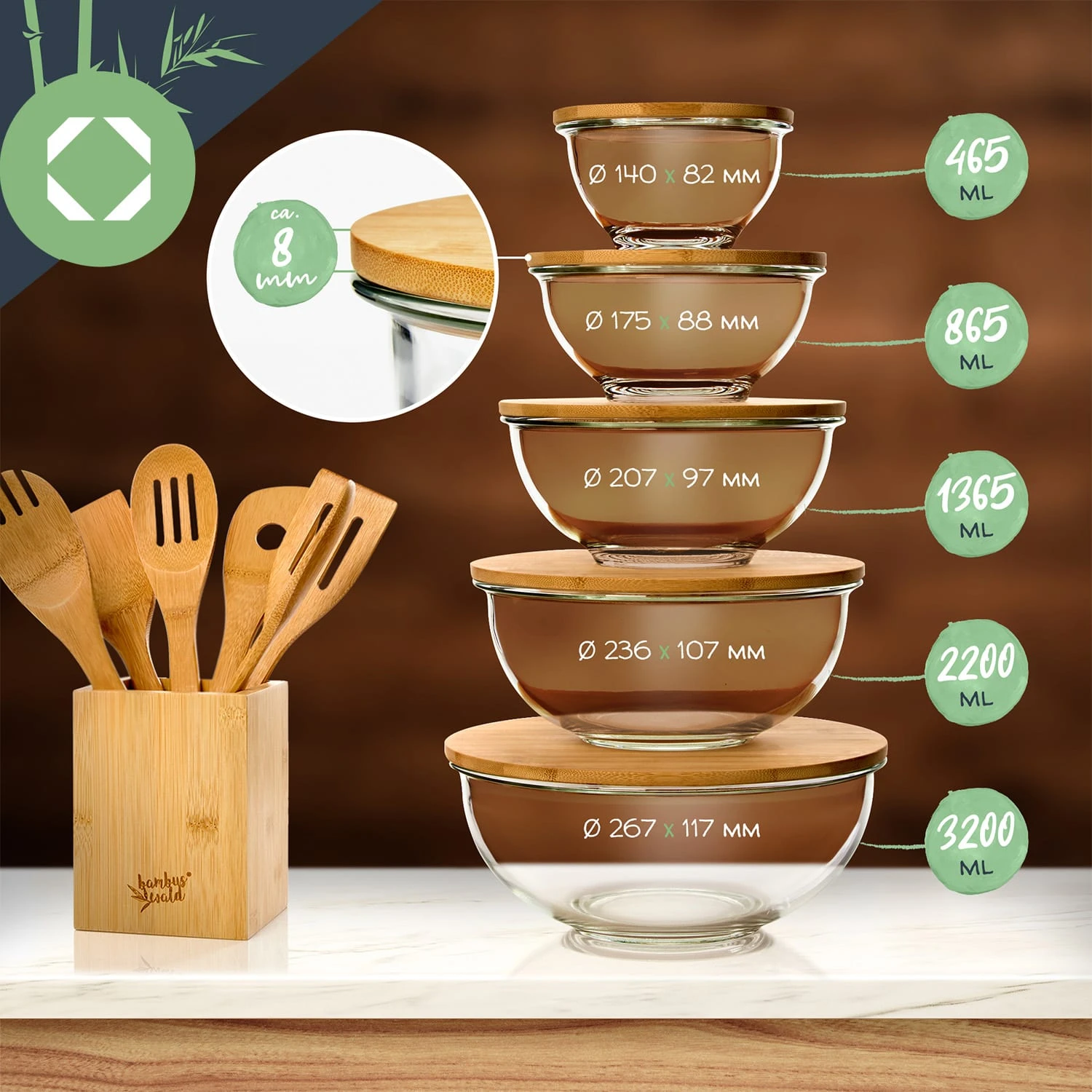 Glasschüssel 2200 Ml Bambusdeckel Verschließbar BPA-frei Größe L 10 Glasschüssel 2200 Ml Bambusdeckel Verschließbar BPA-frei Größe L – Bild 8