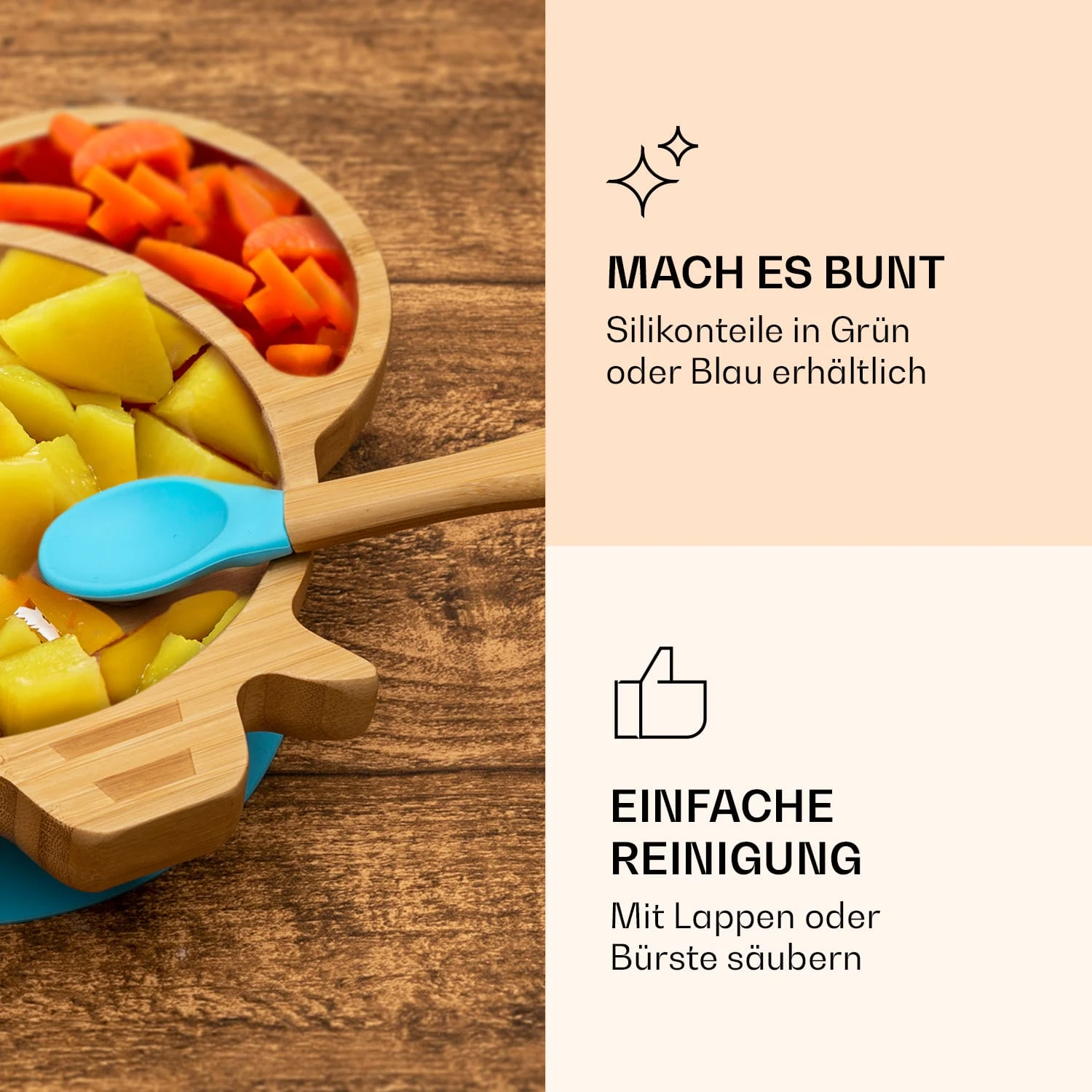 Kindergeschirr Bambusteller & Löffel 250 Ml Inkl. Saugnapf 18 X 18 Cm 7 Kindergeschirr Bambusteller & Löffel 250 Ml Inkl. Saugnapf 18 X 18 Cm – Bild 5