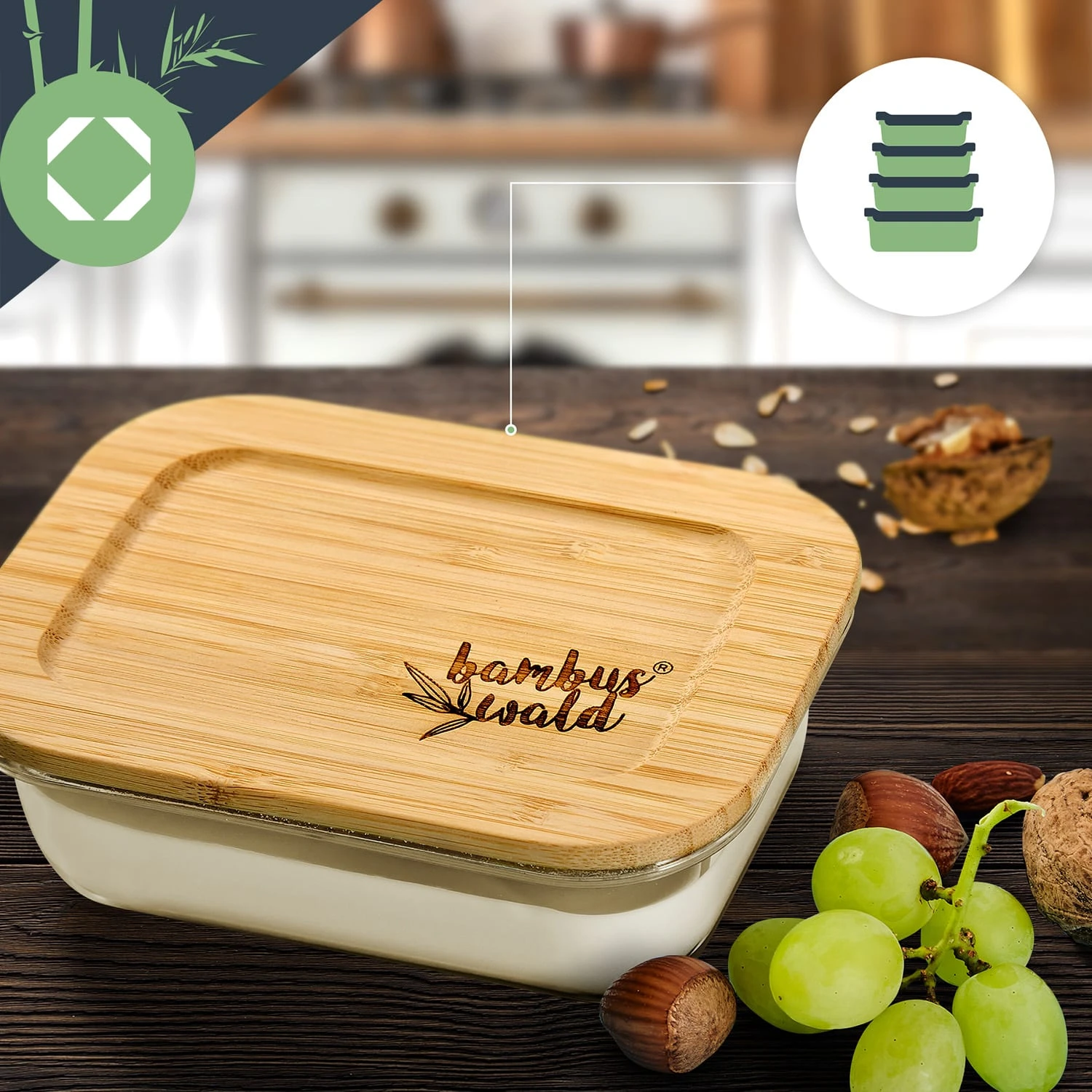 Eckiges Vorratsdosen-Set Glas Bambusdeckel 4 Stück Verschiedene Größen 7 Eckiges Vorratsdosen-Set Glas Bambusdeckel 4 Stück Verschiedene Größen – Bild 5