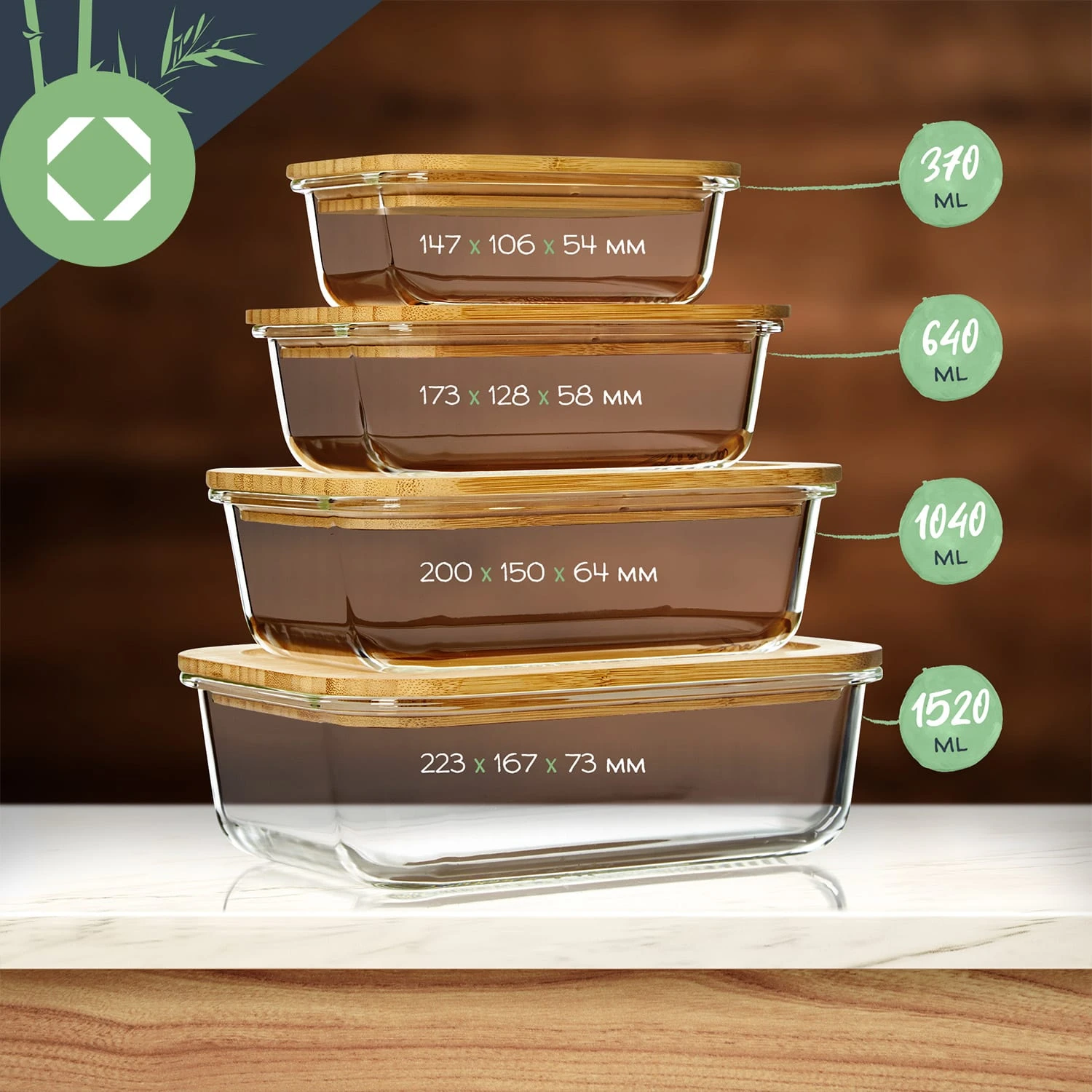 Eckiges Vorratsdosen-Set Glas Bambusdeckel 4 Stück Verschiedene Größen 9 Eckiges Vorratsdosen-Set Glas Bambusdeckel 4 Stück Verschiedene Größen – Bild 7