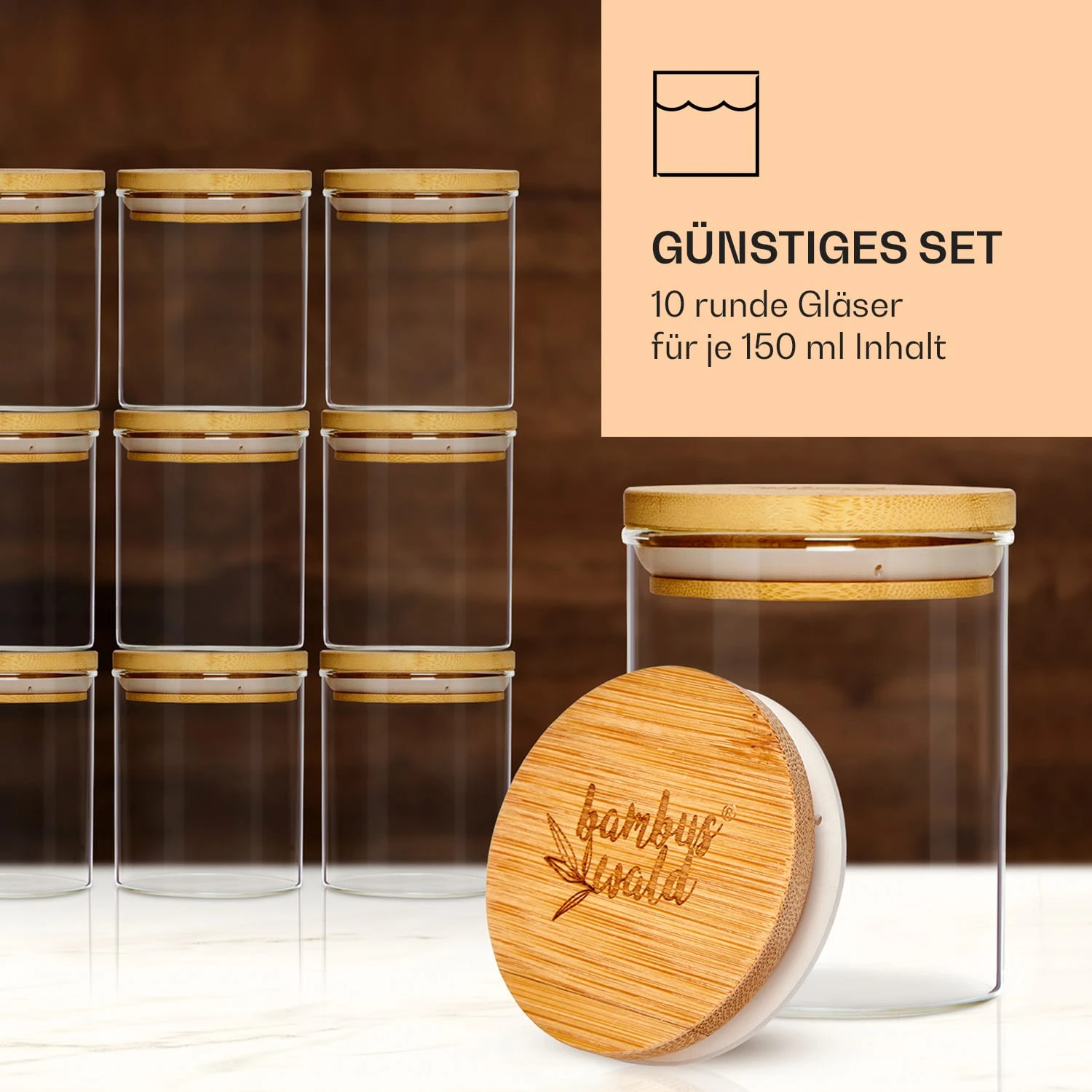 Runde Gläser Bambusdeckel 10 Stück Je 150 Ml Luftdicht 5 Runde Gläser Bambusdeckel 10 Stück Je 150 Ml Luftdicht – Bild 3