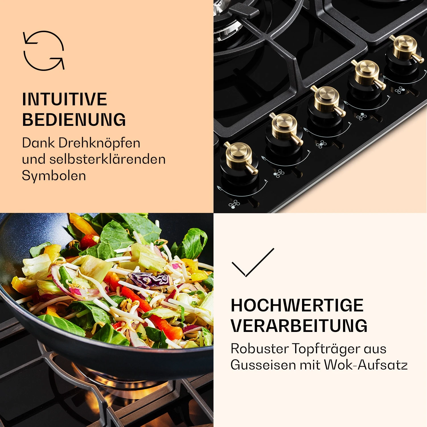 Victoria 5 Gaskochfeld 5-flammig Sabaf-Brenner Glaskeramik Retro-Look 7 Victoria 5 Gaskochfeld 5-flammig Sabaf-Brenner Glaskeramik Retro-Look – Bild 5