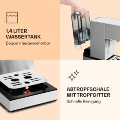 Pausa Espressomaker 1350 Watt 20 Bar Druck Wassertank: 1,4 Liter Edelstahl 16 Pausa Espressomaker 1350 Watt 20 Bar Druck Wassertank: 1,4 Liter Edelstahl -Klarstein Verkaufsgeschäft 10038393 de 0007 logo
