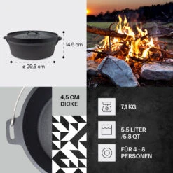 Galloway Dutch Oven 6.0 BBQ-Topf Gusseisen Voreingebrannt Größe M / 6 Qt -Klarstein Verkaufsgeschäft 10038581 de 0004 usp