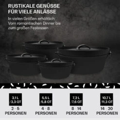 Galloway Dutch Oven 12.0 BBQ-Topf Gusseisen Größe XL / 12 Qt -Klarstein Verkaufsgeschäft 10038583 de 0006 usp