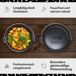 Galloway Dutch Oven 12.0 BBQ-Topf Gusseisen Standfüße Größe XL / 12 Qt -Klarstein Verkaufsgeschäft 10038587 de 0003 usp