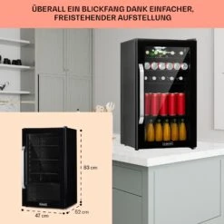 Beersafe 3XL Onyx Kühlschrank 98 Liter 4 Böden Panoramaglastür -Klarstein Verkaufsgeschäft 10039655 DE 0006 usp