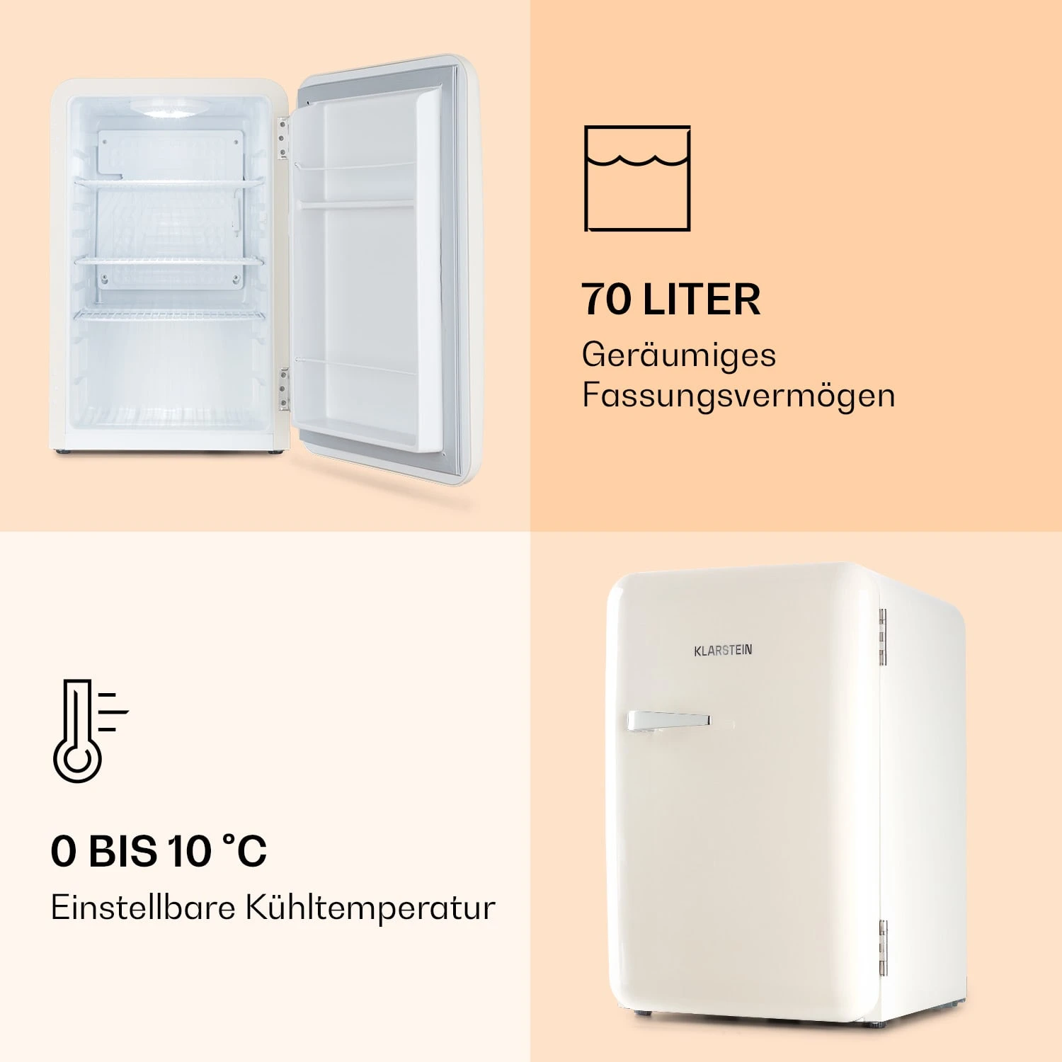 Audrey Retro-Kühlschrank 70 Liter 3 Regale 2 Türfächer Innenbeleuchtung 6 Audrey Retro-Kühlschrank 70 Liter 3 Regale 2 Türfächer Innenbeleuchtung – Bild 4