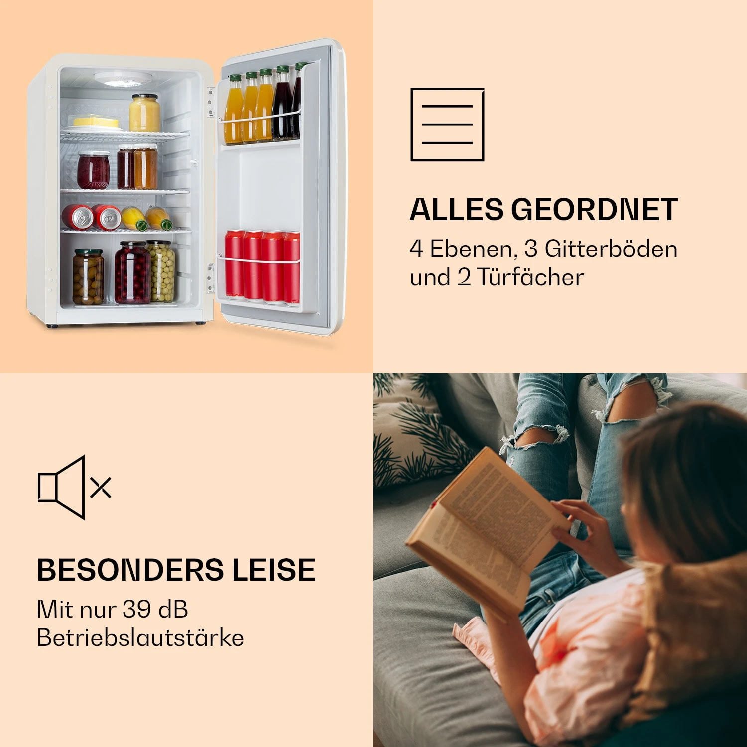 Audrey Retro-Kühlschrank 70 Liter 3 Regale 2 Türfächer Innenbeleuchtung 8 Audrey Retro-Kühlschrank 70 Liter 3 Regale 2 Türfächer Innenbeleuchtung – Bild 6