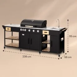 Jersey Outdoor Kitchen Gasgrill Spüle 20,7 KW 5+1 Brenner Mobil -Klarstein Verkaufsgeschäft 10039854 yy 0008 dimensions