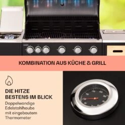 Jersey Outdoor Kitchen Gasgrill 20,7 KW 5+1 Brenner Mobil Regenschutz -Klarstein Verkaufsgeschäft 10039855 de 0003 usp