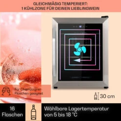 Vinamour 16 Uno Weinkühlschrank 16Fl./42l 5-18°C 41dB Glas -Klarstein Verkaufsgeschäft 10039897 de 0003 usp