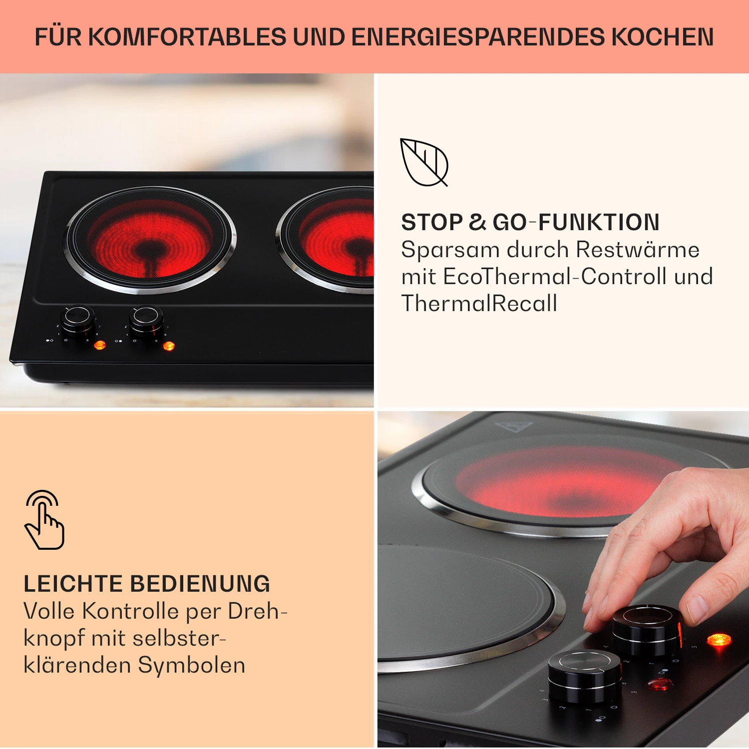 Ramsey Doppel-Kochfeld 2400W 11 Leistungsstufen Glaskeramik 6 Ramsey Doppel-Kochfeld 2400W 11 Leistungsstufen Glaskeramik – Bild 4