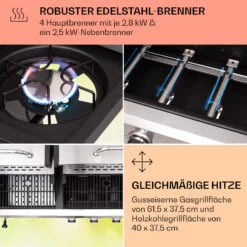 Kingsville 4.1 Kombigrill Gas + Kohle 13,7 KW 4+1 Brenner -Klarstein Verkaufsgeschäft 10040271 de 0005 usp