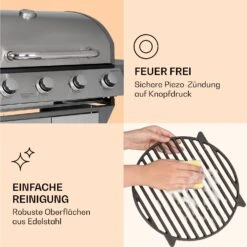 Lucifer 4 Gasgrill 4 X 3,6 KW Brenner 69x45cm Grill Edelstahl Mobil 16 Lucifer 4 Gasgrill 4 X 3,6 KW Brenner 69x45cm Grill Edelstahl Mobil -Klarstein Verkaufsgeschäft 10040281 de 0007 logo