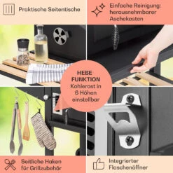Aberdeen Double Holzkohlegrill Smoker Thermometer 2 Seitentische Mobil -Klarstein Verkaufsgeschäft 10040293 de 0006 usp
