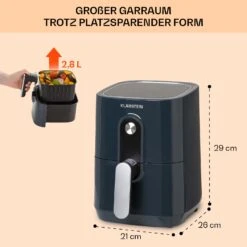 Crisp-Pro Heißluftfritteuse Air Fryer 1400W 2,8 Ltr Timer Edelstahl -Klarstein Verkaufsgeschäft 10040698 de 0006 usp
