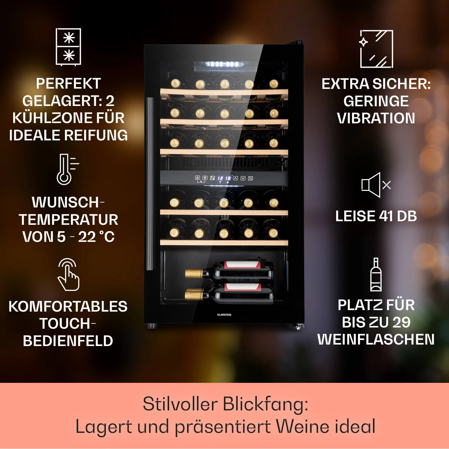 Barossa 29 Duo Weinkühlschrank 29 Fl 80 Ltr 2 Zonen Drucktasten 4 Barossa 29 Duo Weinkühlschrank 29 Fl 80 Ltr 2 Zonen Drucktasten – Bild 2