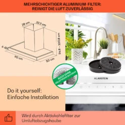 Alinea 90 Dunstabzugshaube 90cm Wandhaube WiFi A++ 500m³/h Touch -Klarstein Verkaufsgeschäft 10041174 de 0005 usp