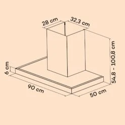 Alinea 90 Dunstabzugshaube 90cm Wandhaube WiFi A++ 500m³/h Touch -Klarstein Verkaufsgeschäft 10041174 yy 0011 dimensions