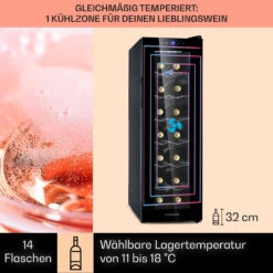 Barolo 14 Slim Uno Weinkühlschrank 46 Ltr 14 Flaschen 11-18°C SingleZone -Klarstein Verkaufsgeschäft 10041206 de 0003 usp