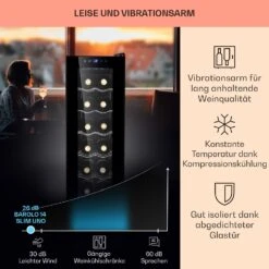 Barolo 14 Slim Uno Weinkühlschrank 46 Ltr 14 Flaschen 11-18°C SingleZone -Klarstein Verkaufsgeschäft 10041206 de 0004 usp