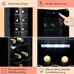 Barolo 14 Slim Uno Weinkühlschrank 46 Ltr 14 Flaschen 11-18°C SingleZone -Klarstein Verkaufsgeschäft 10041206 de 0005 usp