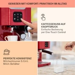 BellaVita Kaffeemaschine 3-in-1 1450 W 20 Bar Milchschäumer -Klarstein Verkaufsgeschäft 10041240 de 0003 usp