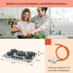 Firetale Gaskochfeld 5-flammig 70 Cm Aluminium-Brenner Inkl. Schlauch Und Druckminderer -Klarstein Verkaufsgeschäft 10041303 de 0006 usp