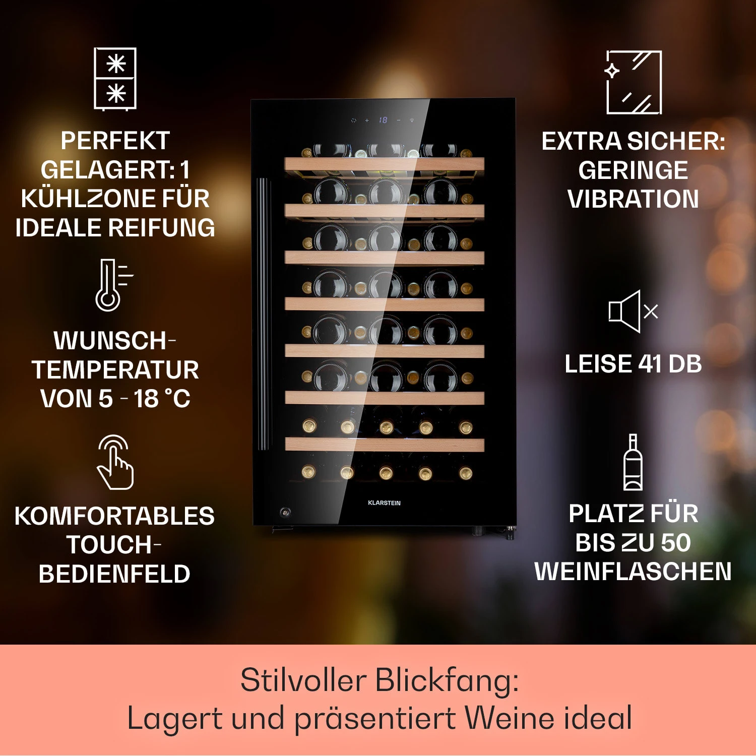 Barossa 50 Uno Weinkühlschrank 1 Zone 120 Ltr 50 Fl Touch-Display 4 Barossa 50 Uno Weinkühlschrank 1 Zone 120 Ltr 50 Fl Touch-Display – Bild 2