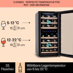 Vinamour 33 Duo Weinkühlschrank 2 Zonen 89 L / 33 Flaschen 5-18°C Touch -Klarstein Verkaufsgeschäft 10041311 de 0003 logo