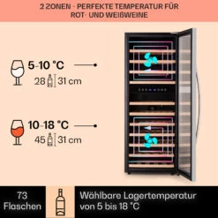 Vinamour 73 Duo Weinkühlschrank 2 Zonen 192 L/73 Flaschen 5-18°C Touch 12 Vinamour 73 Duo Weinkühlschrank 2 Zonen 192 L/73 Flaschen 5-18°C Touch -Klarstein Verkaufsgeschäft 10041314 de 0003 logo