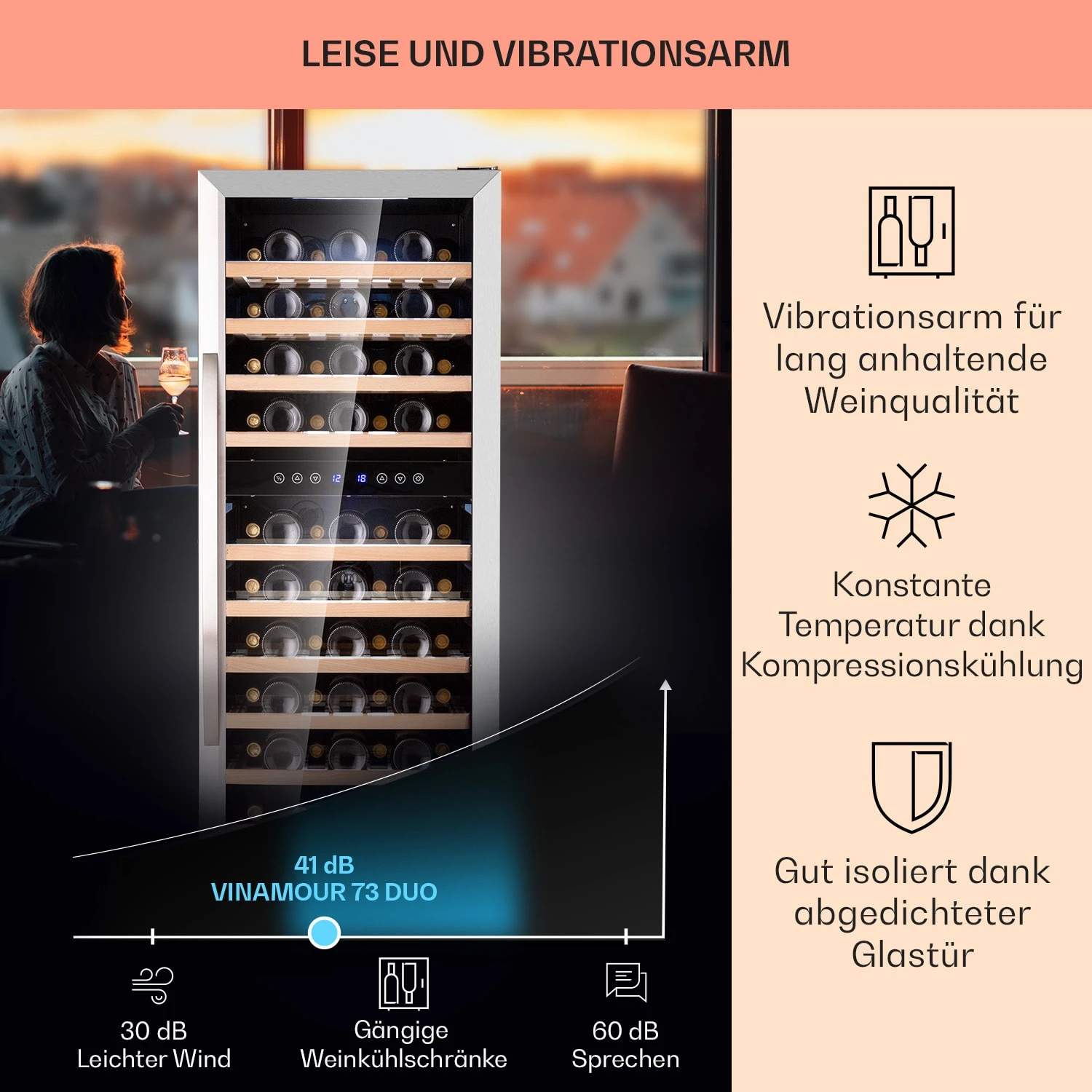 Vinamour 73 Duo Weinkühlschrank 2 Zonen 192 L/73 Flaschen 5-18°C Touch 6 Vinamour 73 Duo Weinkühlschrank 2 Zonen 192 L/73 Flaschen 5-18°C Touch – Bild 4