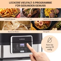 Combo Air Grill-Heißluftfritteuse 5 Programme 1500 Watt 4,5 L Grillkorb 2,5 L Frittierkorb -Klarstein Verkaufsgeschäft 10041330 de 0003 usp