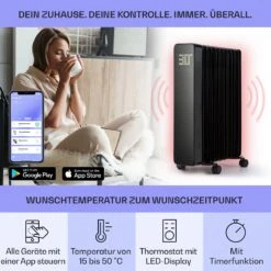 Sanford Smart Ölradiator 2500 W Leistung Wochentimer LED-Display Touch-Panel Klarstein-App -Klarstein Verkaufsgeschäft 10041358 de 0003 usp