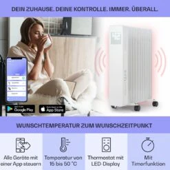 Sanford Smart Ölradiator 2500 W Leistung Wochentimer LED-Display Touch-Panel Klarstein-App -Klarstein Verkaufsgeschäft 10041359 de 0003 usp
