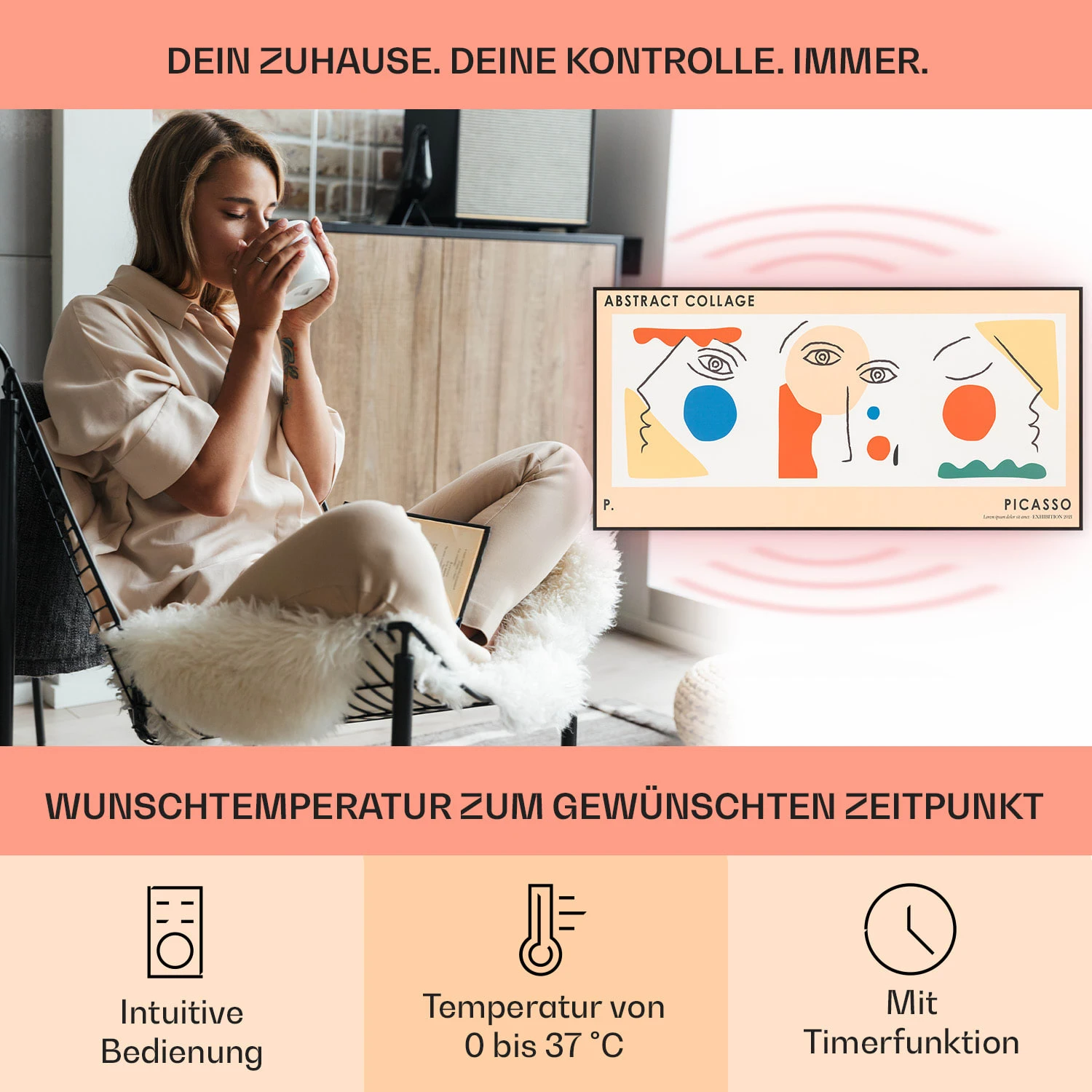 Wonderwall Air Art Smart Infrarotheizung 60x120 Cm 700W Wandinstallation App-Steuerung Abstrakt 5 Wonderwall Air Art Smart Infrarotheizung 60x120 Cm 700W Wandinstallation App-Steuerung Abstrakt – Bild 3