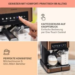 Arabica Comfort Espressomaschine 1350W 20 Bar 1,8l Touch-Bedienfeld -Klarstein Verkaufsgeschäft 10041524 de 0003 usp