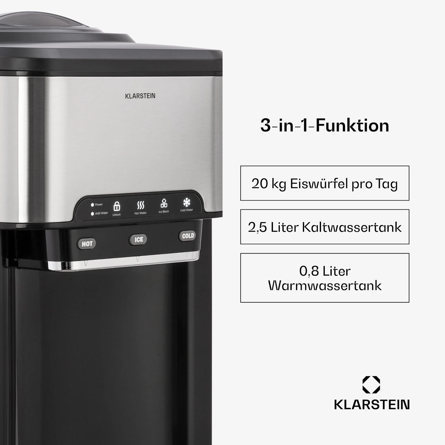 Aqueous Eiswürfelmaschine 3-in-1: Eiswürfel, Wasserspender: Heiß & Kalt 20 Kg/24h 4 Aqueous Eiswürfelmaschine 3-in-1: Eiswürfel, Wasserspender: Heiß & Kalt 20 Kg/24h – Bild 2