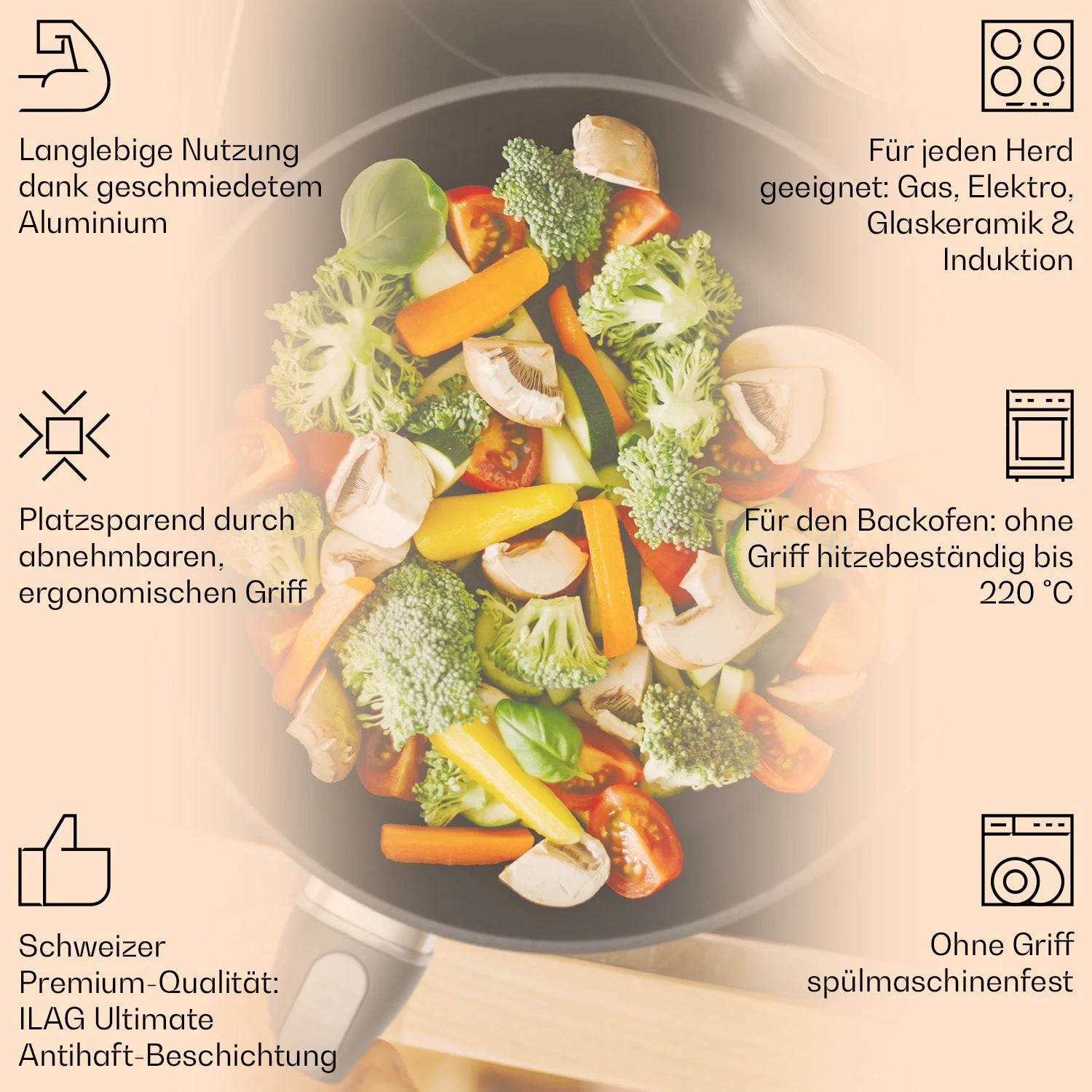 Noto Endurance Bratpfannen-Set Geschmiedetes Aluminium 3 Größen 2 Filz-Schoner 4 Noto Endurance Bratpfannen-Set Geschmiedetes Aluminium 3 Größen 2 Filz-Schoner – Bild 2