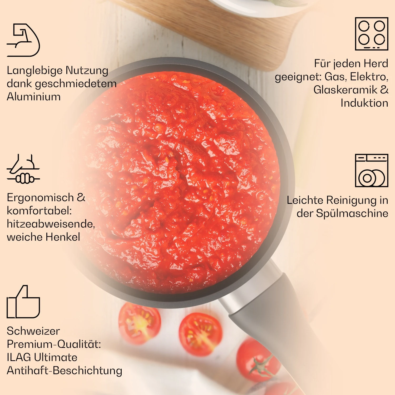 Noto Endurance Kasserolle Ø16cm Geschmiedetes Aluminium Induktion Antihaft 4 Noto Endurance Kasserolle Ø16cm Geschmiedetes Aluminium Induktion Antihaft – Bild 2