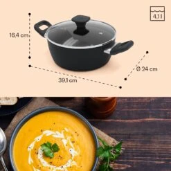 Noto Endurance Kochtopf Ø24cm Geschmiedetes Aluminium Deckel Induktion PTFE-Antihaftbeschichtung -Klarstein Verkaufsgeschäft 10045007 yy 0009 dimensions