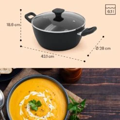 Noto Endurance Kochtopf Ø28cm Geschmiedetes Aluminium Deckel Induktion PTFE-Antihaftbeschichtung -Klarstein Verkaufsgeschäft 10045008 yy 0009 dimensions