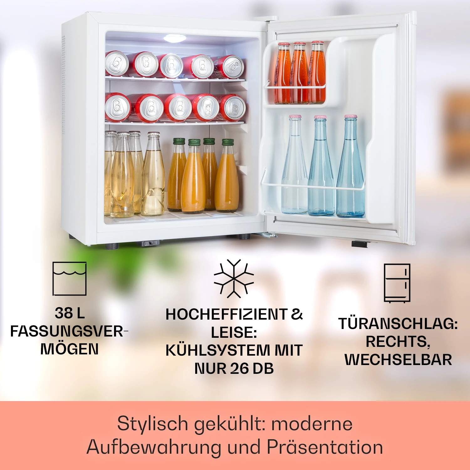 Happy Hour 38 Mini-Kühlschrank Minibar 38 Liter 26 DB 4 Happy Hour 38 Mini-Kühlschrank Minibar 38 Liter 26 DB – Bild 2