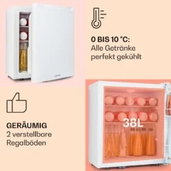 Happy Hour 38 Mini-Kühlschrank Minibar 38 Liter 26 DB 13 Happy Hour 38 Mini-Kühlschrank Minibar 38 Liter 26 DB -Klarstein Verkaufsgeschäft 10045047 de 0004 usp